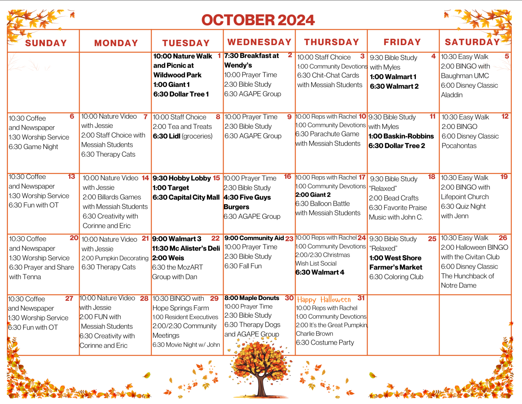 October Calendar - 2024 - Paxton Ministries
