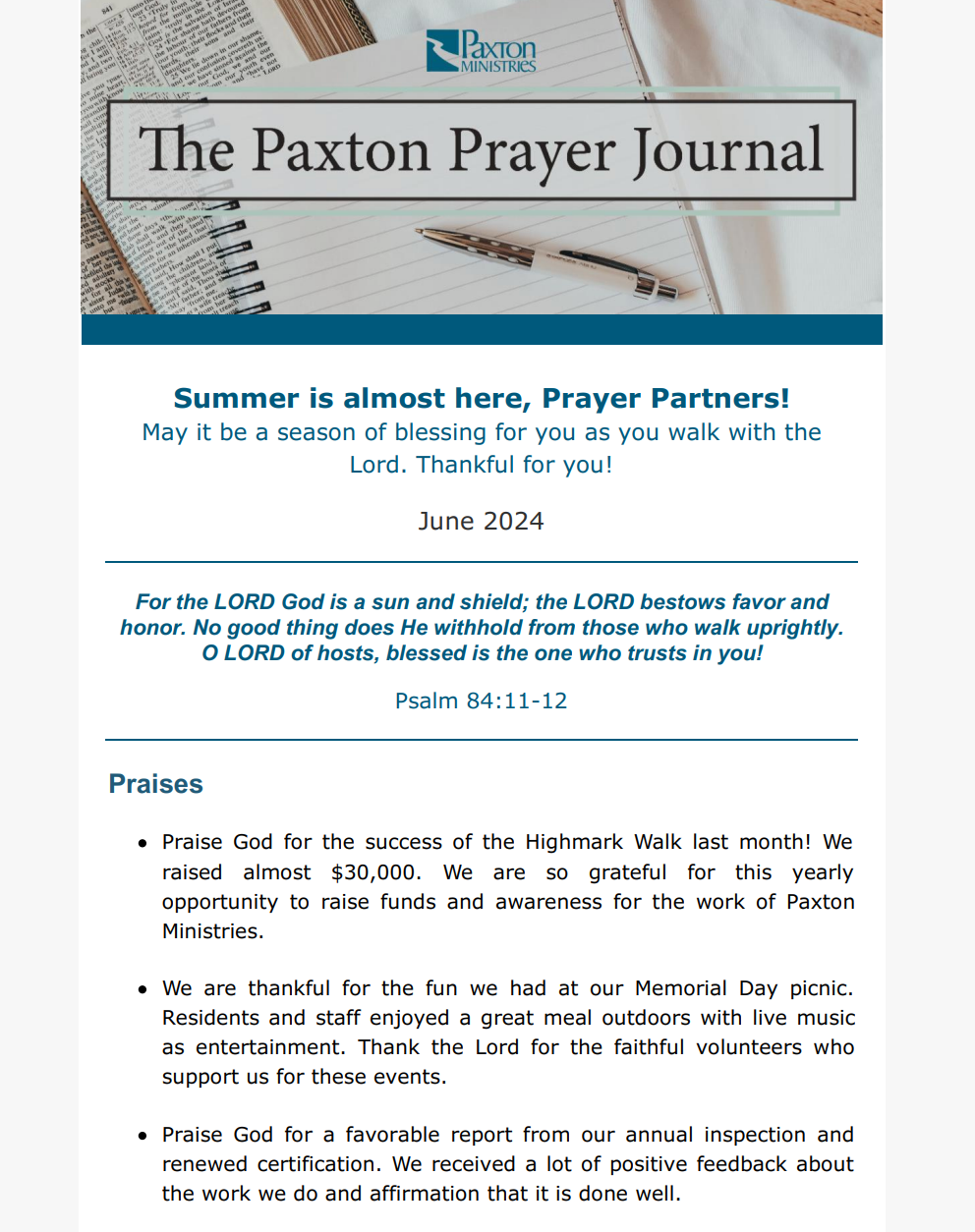 The Paxton Prayer Journal - June 2024