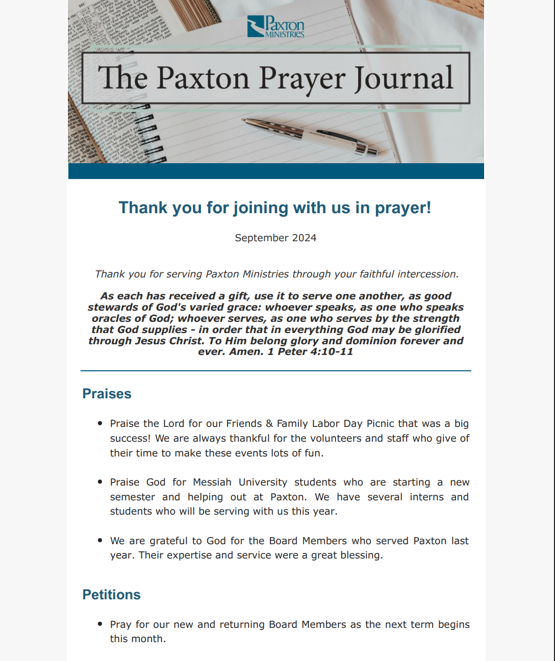 The Paxton Prayer Journal - September 2024