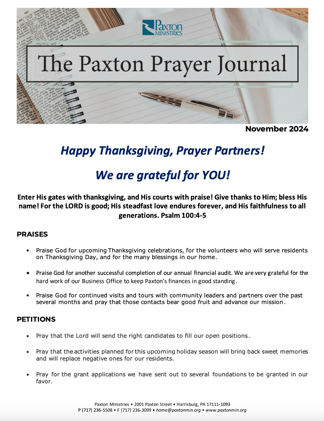 The Paxton Prayer Journal - November 2024