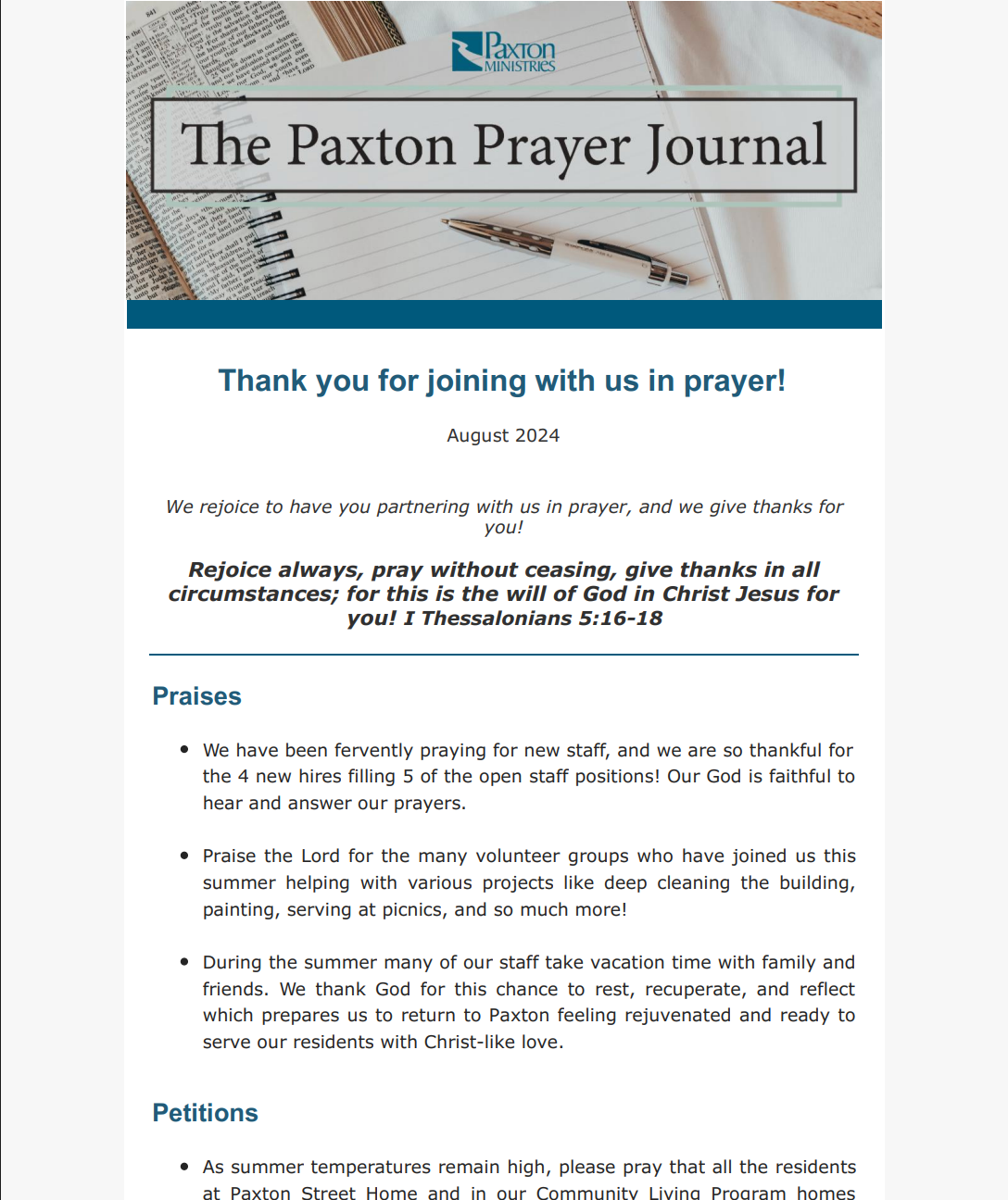The Paxton Prayer Journal - August 2024