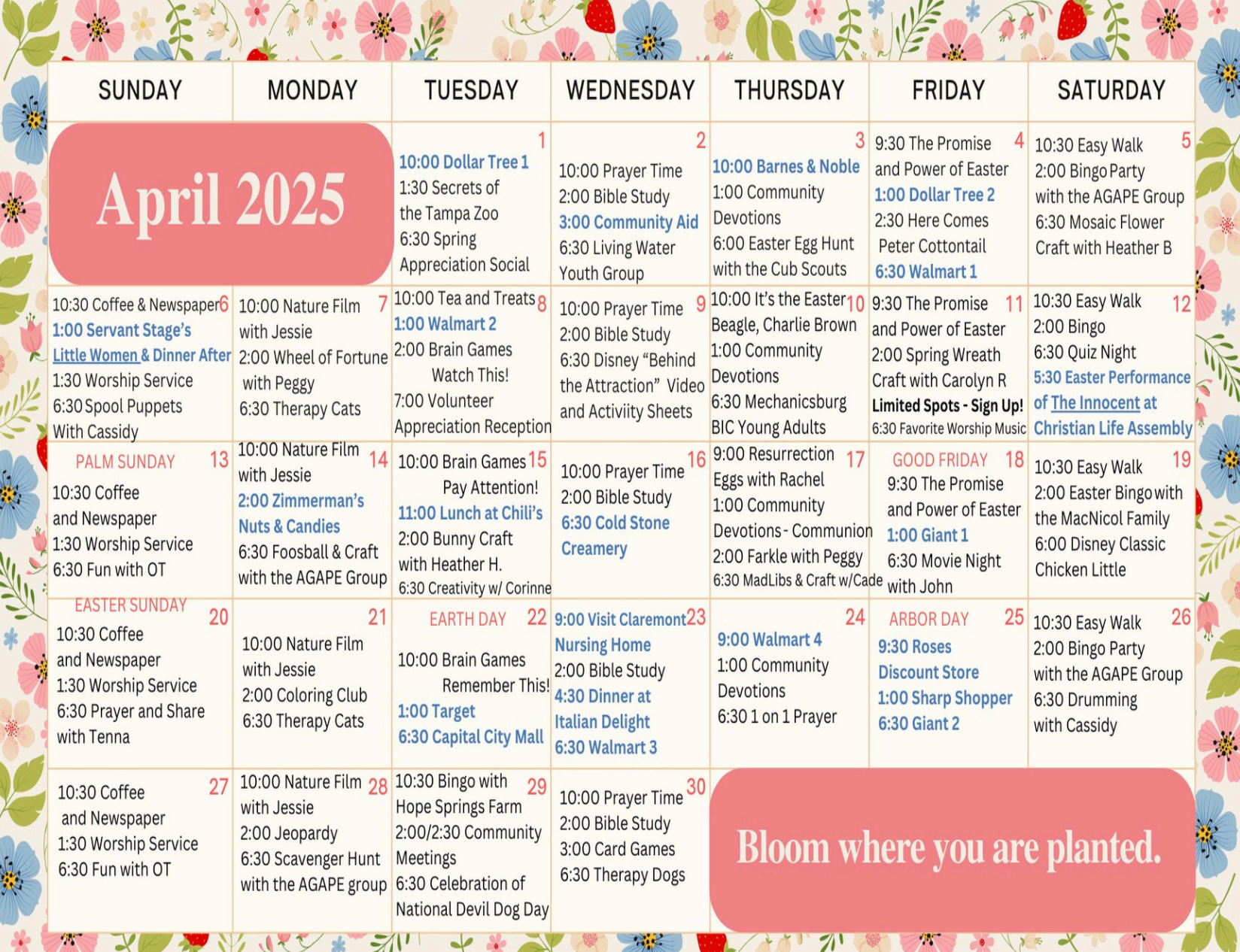 April Calendar - 2025 - Paxton Ministries