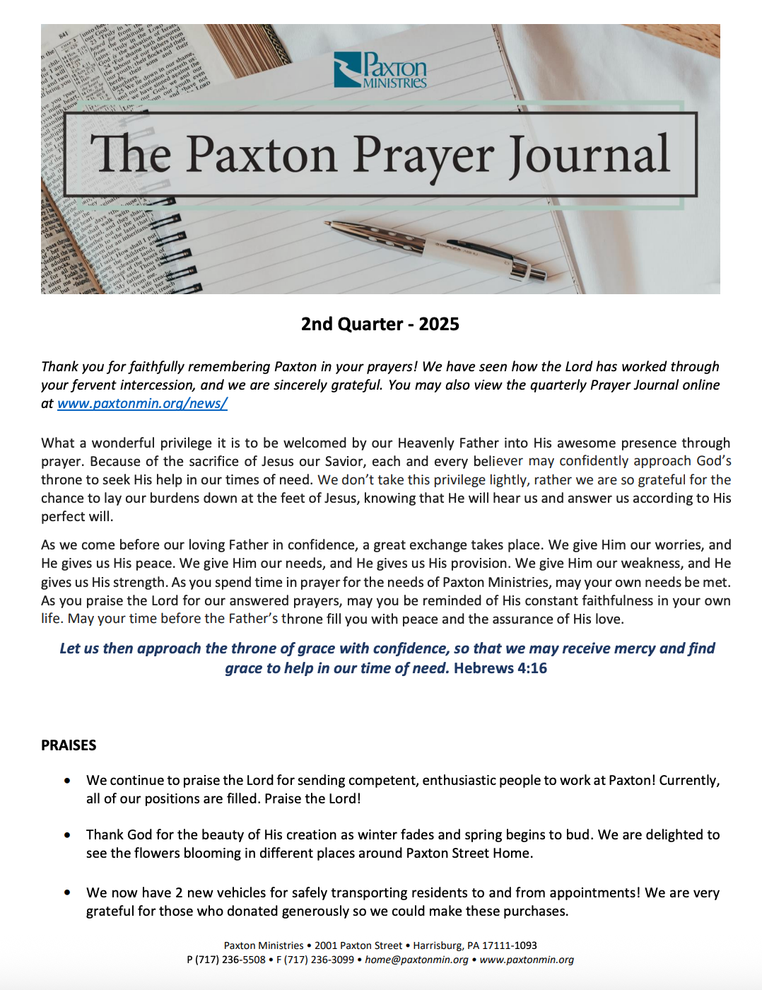 Paxton Prayer Journal - 2nd Quarter