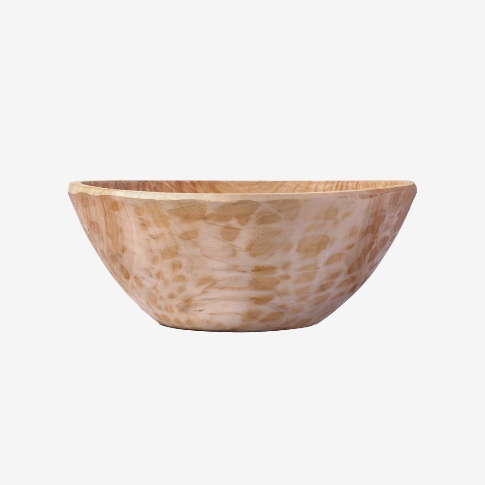 Wooden bowl with natural wood grain.