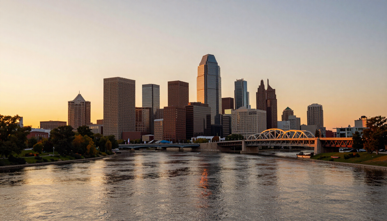 A beautiful view of the Twin Cities skyline at dusk.