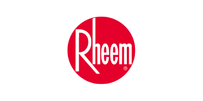Rheem logo: white lettering in a red circle