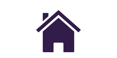 Purple house icon with a chimney on a white background