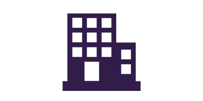 Purple building icon with multiple windows and a doorway