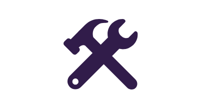 Purple crossed wrench and hammer tools icon on white background
