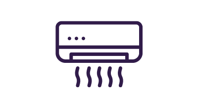 Purple line icon of an air conditioner with cooling air flowing downward