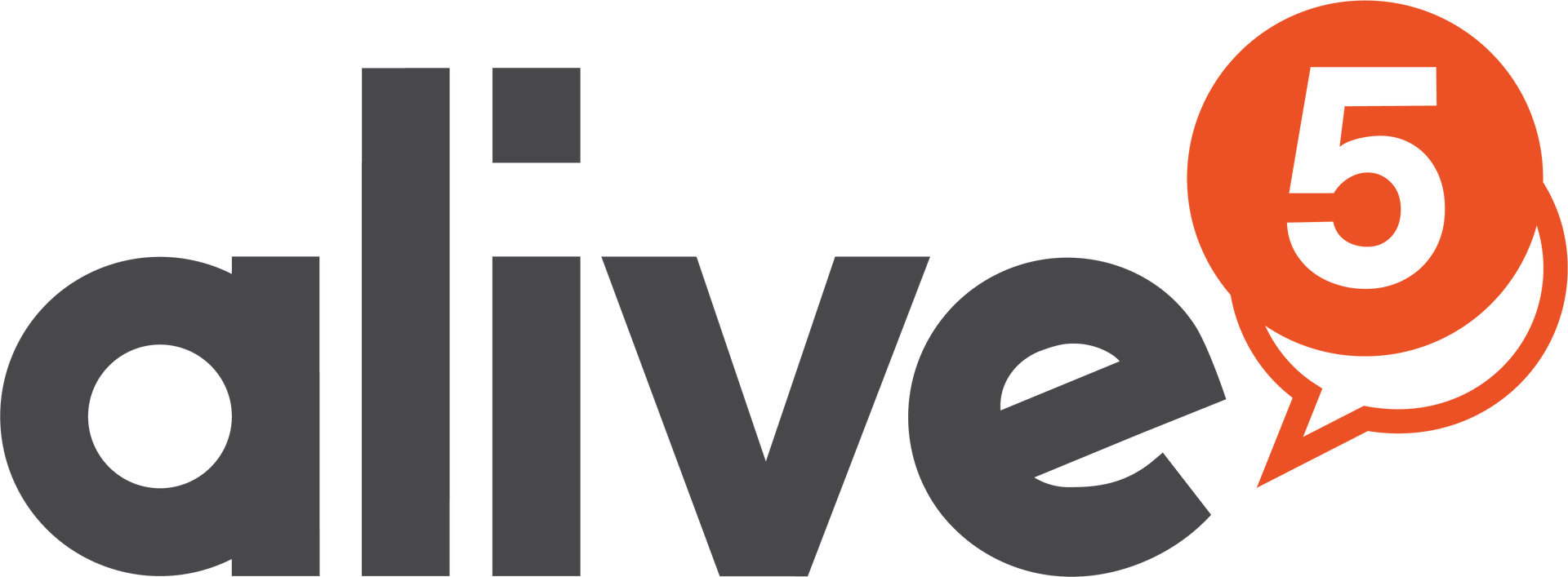Alive logo with an orange speech bubble containing the number 5