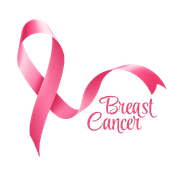 A pink ribbon with the words breast cancer written on it