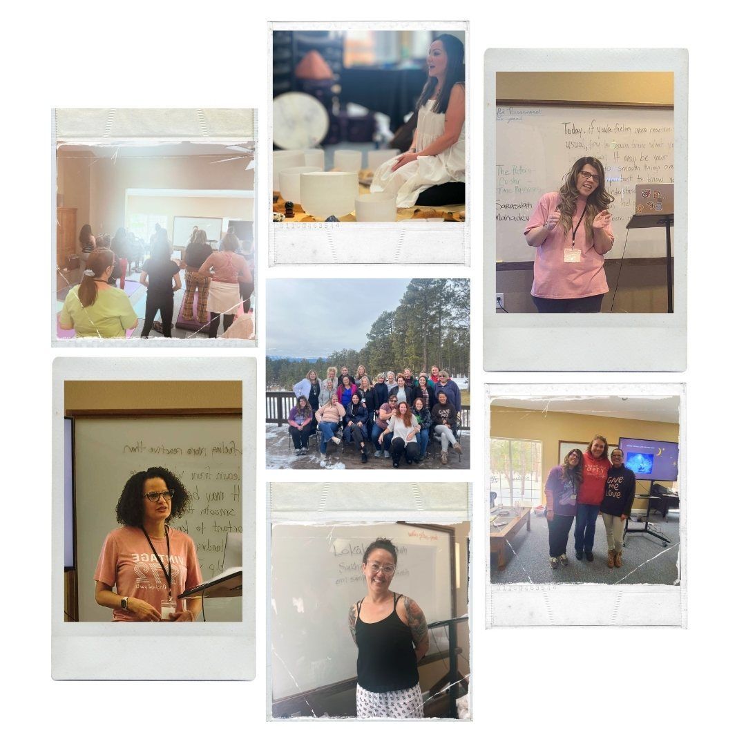 a collage of images from a spiritual and emotional healing women's retreat in Colorado