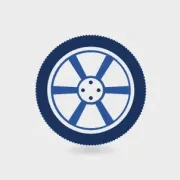 Blue car wheel with tire tread.