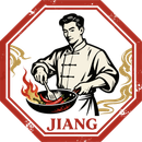 Logo of a chef stirring food in a wok, framed by a red octagon with the word &ldquo;JIANG&rdquo; below