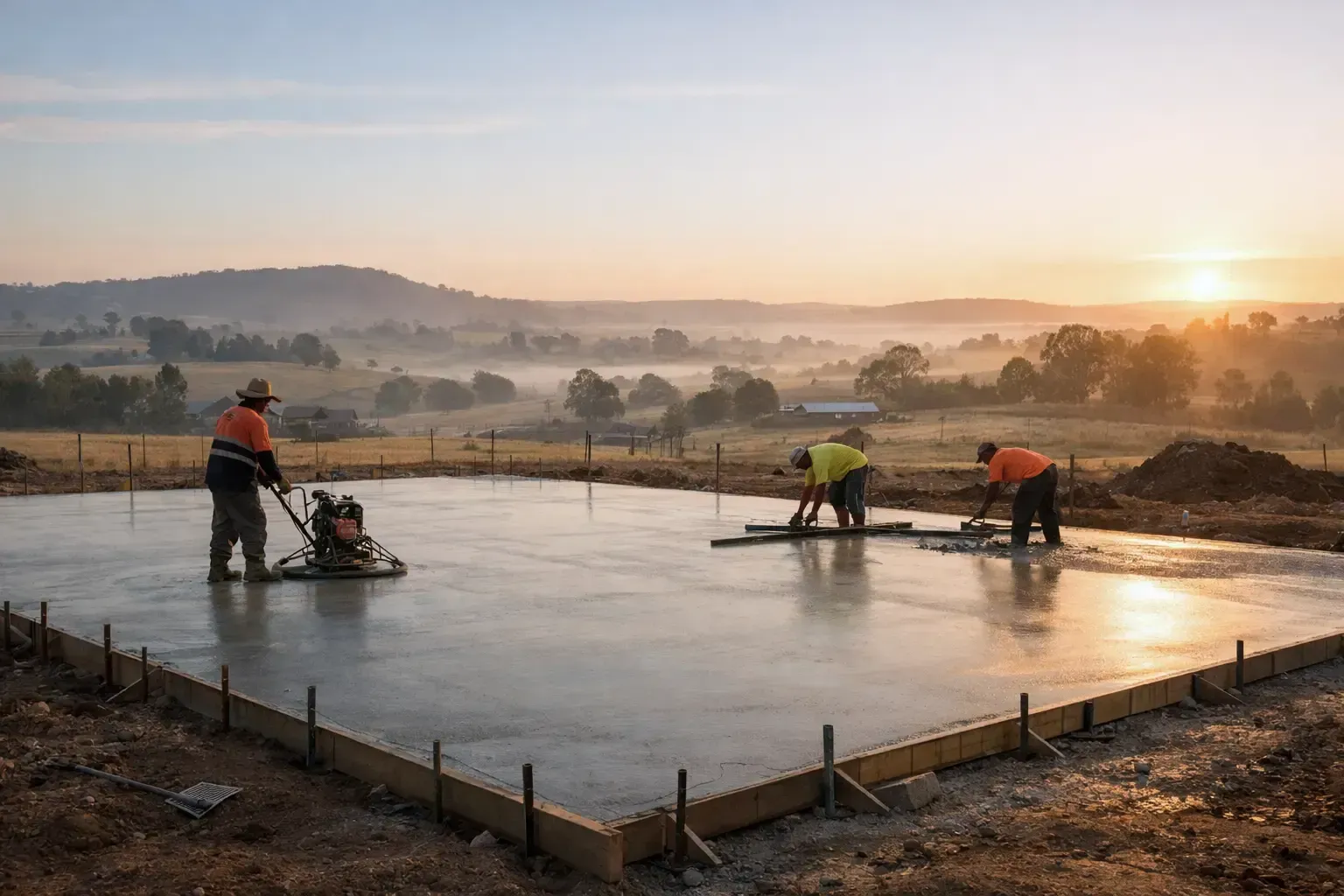 Finishing a new workshop slab in Withcott, Toowoomba