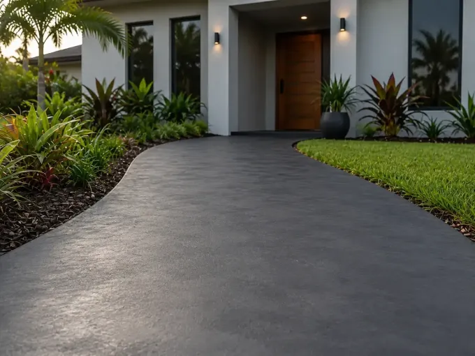Black coloured concrete path leading to  the front door of house in Highfields, Toowoomba