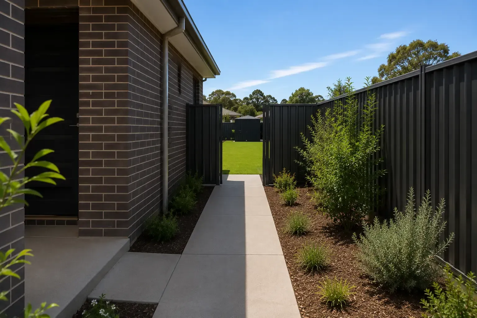Plain concrete side access path and entry way at a house in Toowoomba