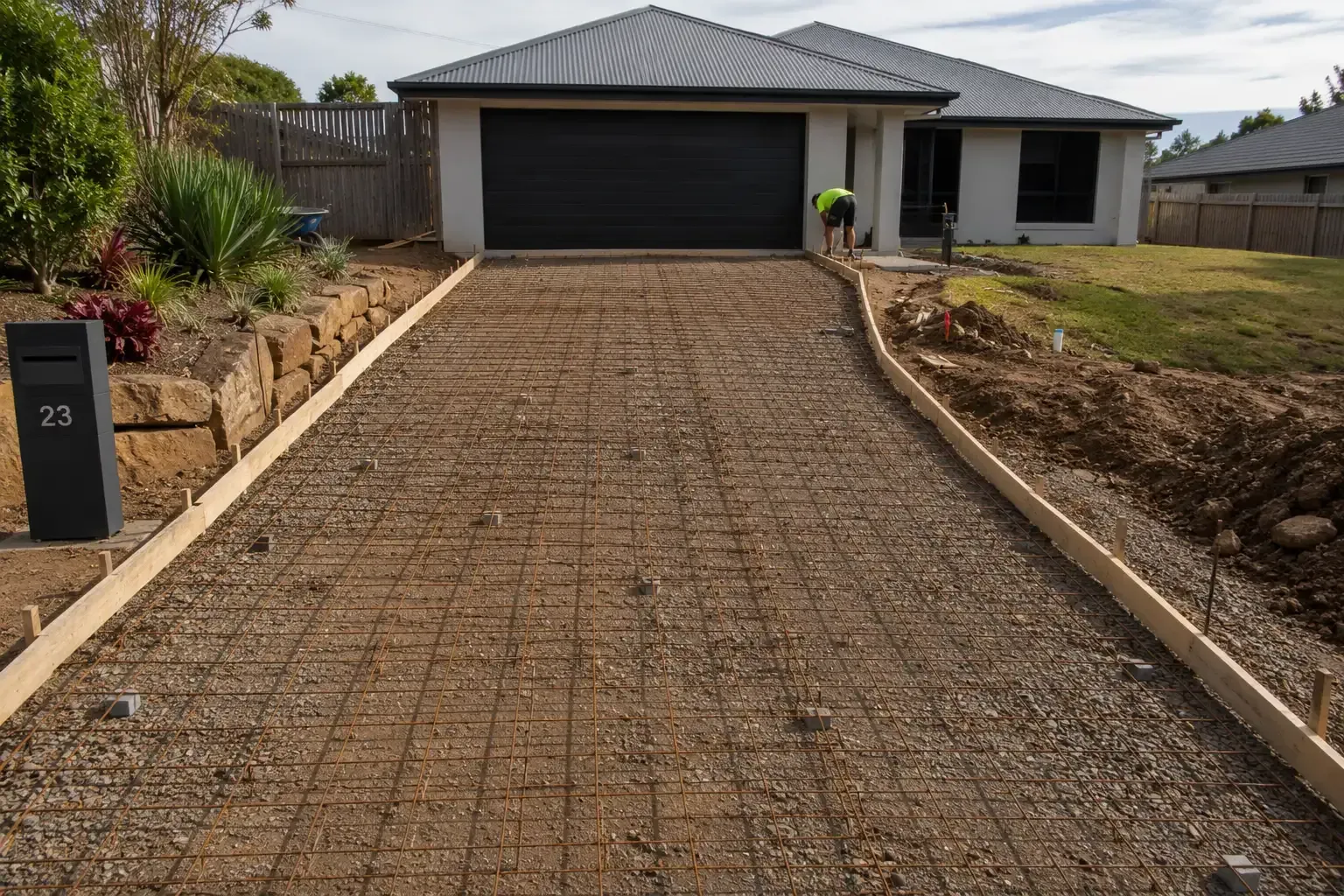 Completing the final preparations for this driveway before pouring the concrete at this Drayton home.
