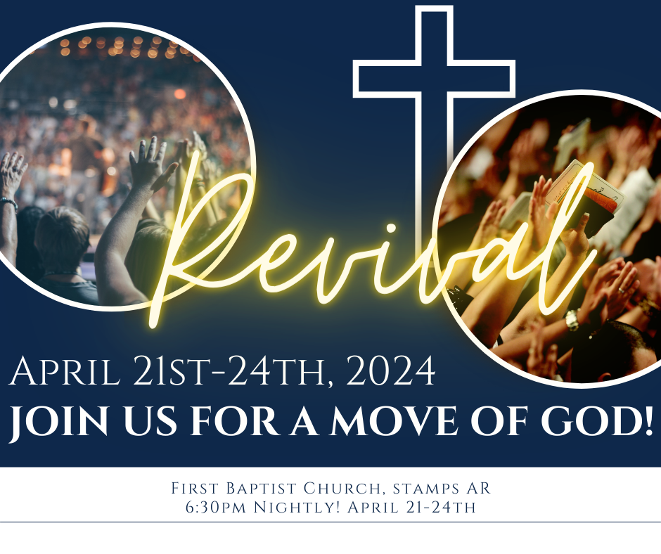 A poster for a church revival in april 2024