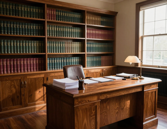 Interior de la Escribanía Meriño, ambiente profesional y acogedor.