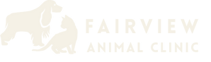 Logo for Fairview Animal Clinic, featuring dog and cat silhouettes and text.