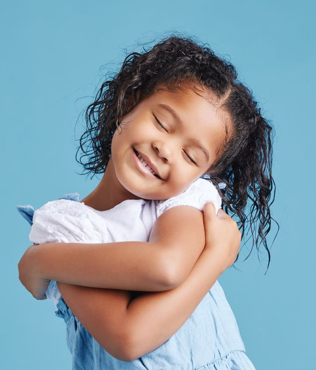 small girl hugging