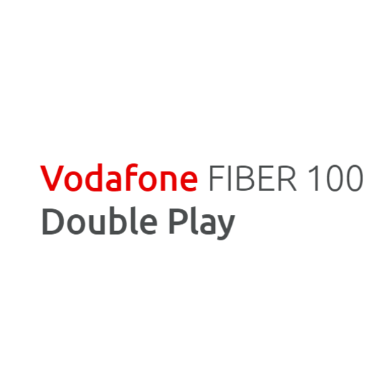 Λογότυπο Vodafone Fiber 100 Double Play σε κόκκινο και γκρι χρώμα σε λευκό φόντο.