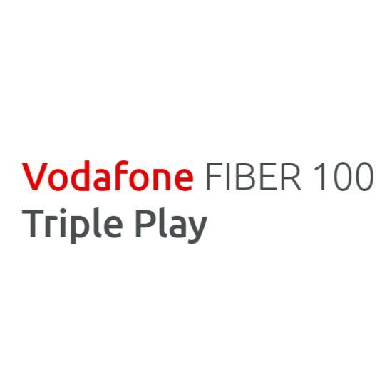 Λογότυπο Vodafone Fiber 100 Triple Play σε κόκκινο και γκρι χρώμα.