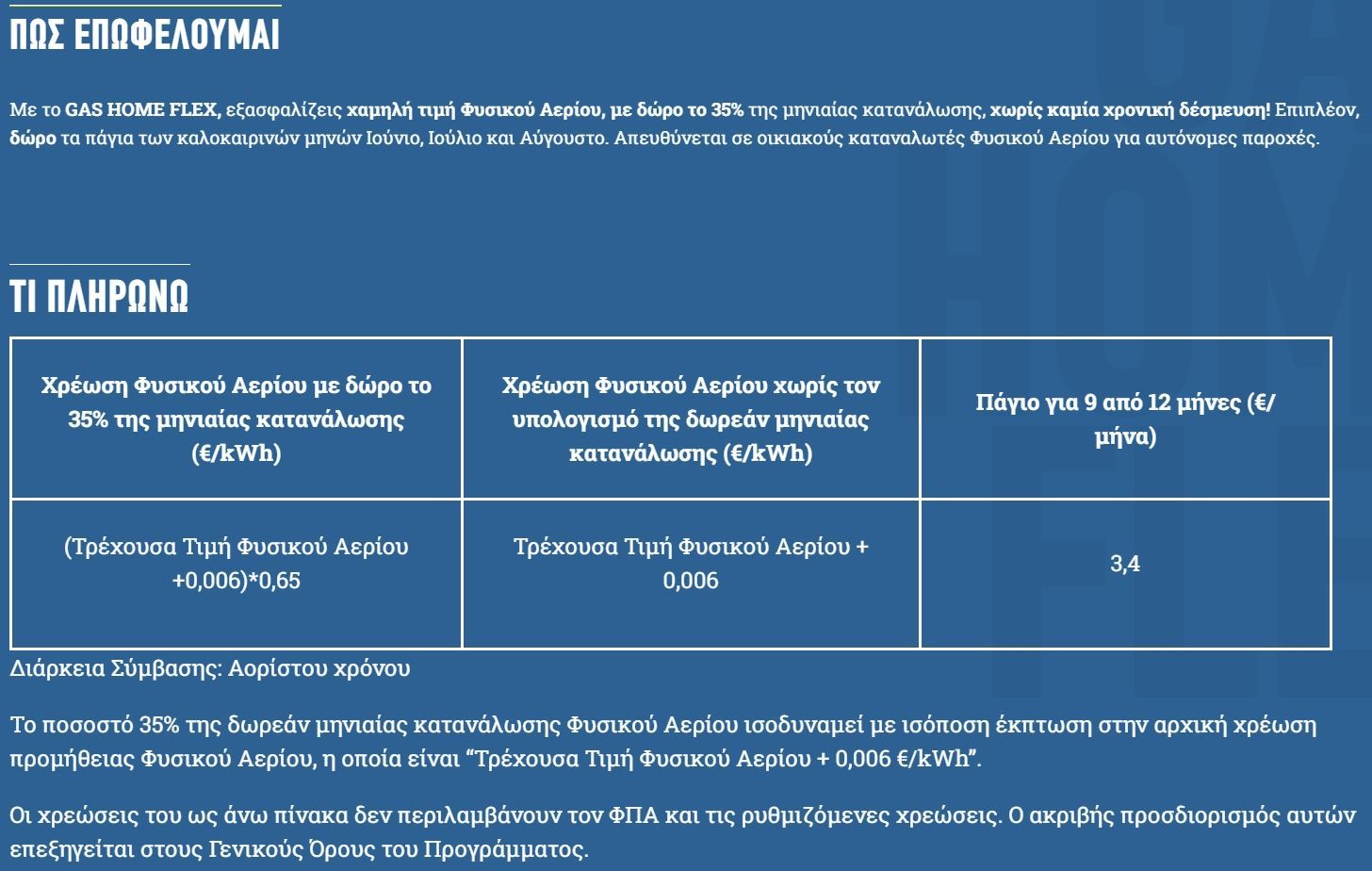Πίνακας με λεπτομερή στοιχεία οικονομικών πληροφοριών. Μπλε φόντο, με επικεφαλίδες και κείμενο.