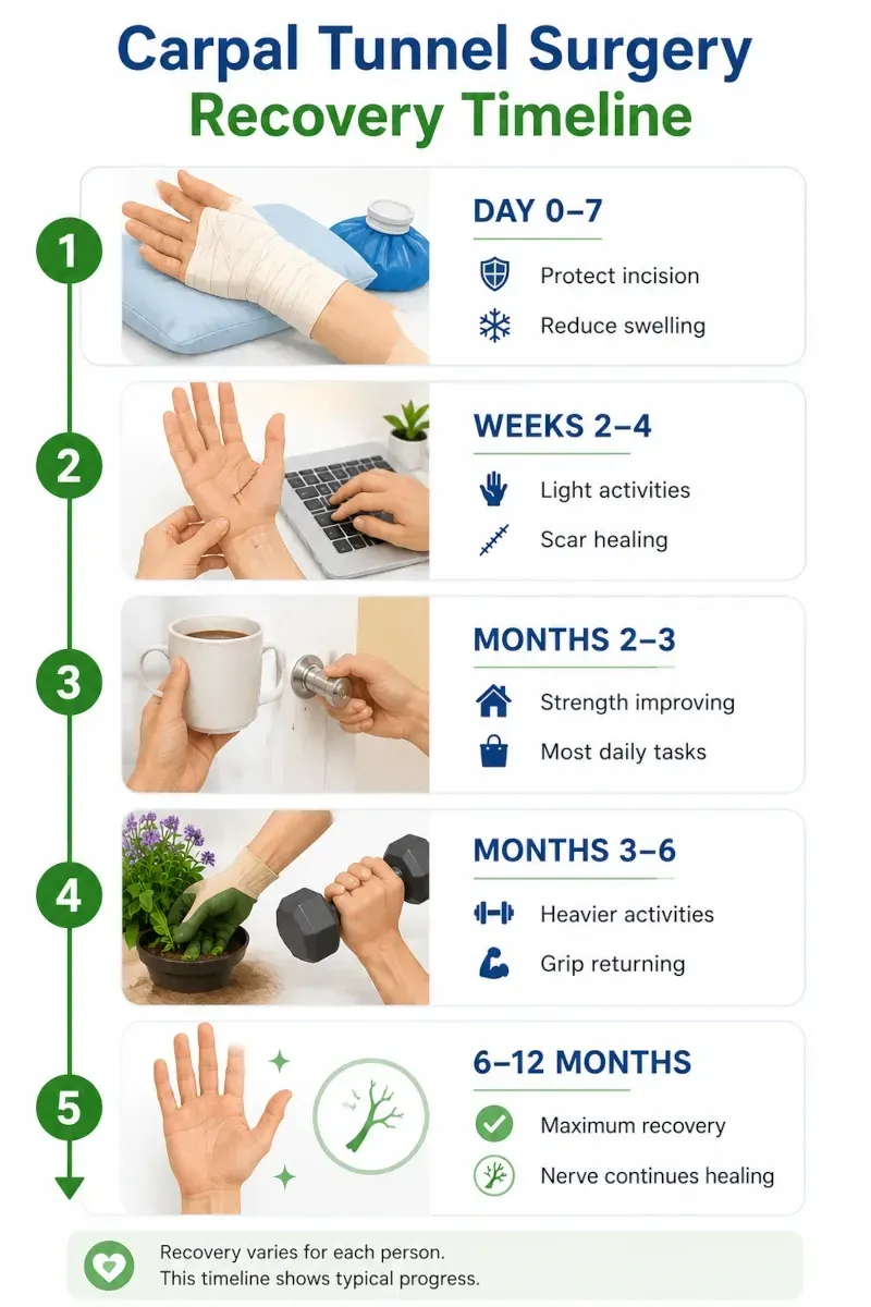 infographic of carpal tunnel surgery recovery timeline