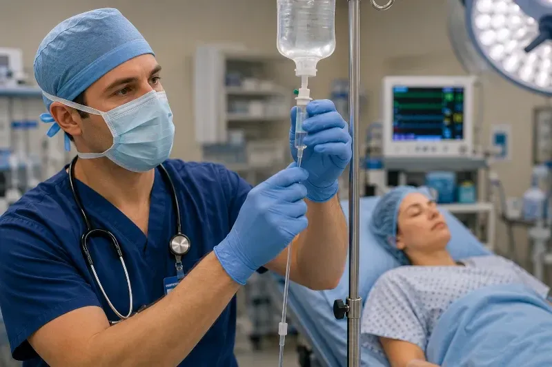doctor prepares an IV