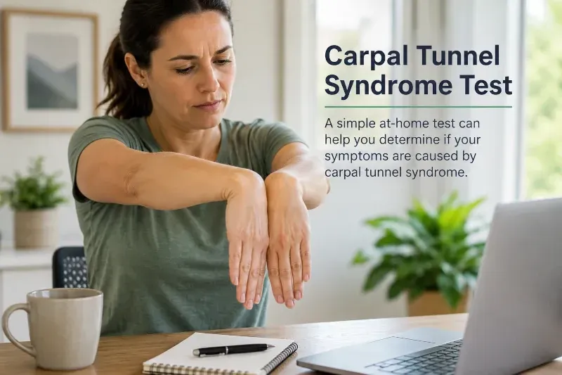 woman performs carpal tunnel self-test
