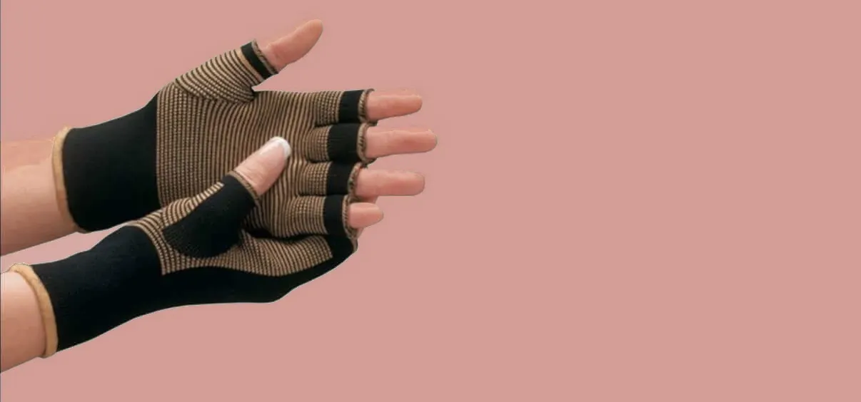 person wearing compression gloves