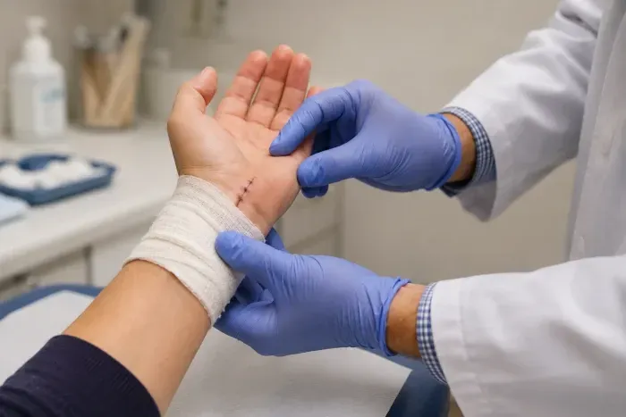 doctor examines surgical site