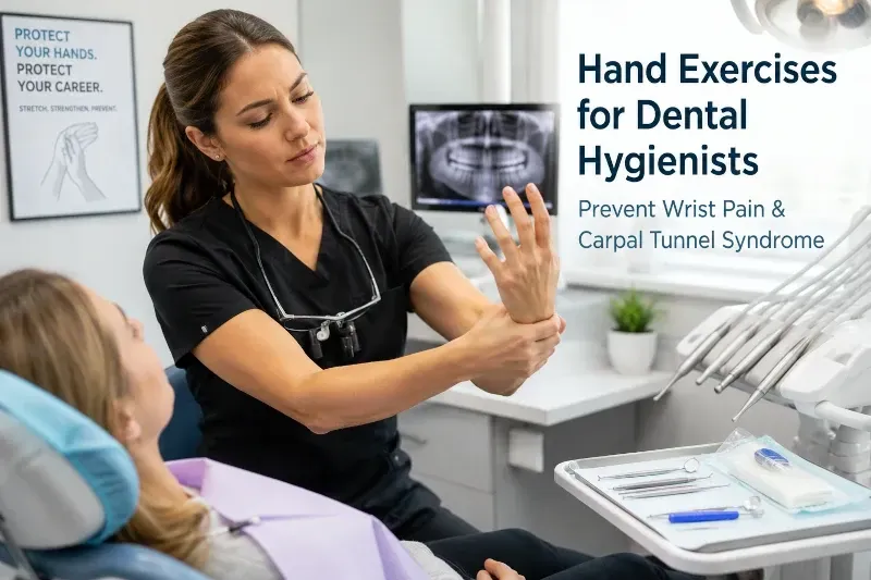 dental hygienist stretches her hand