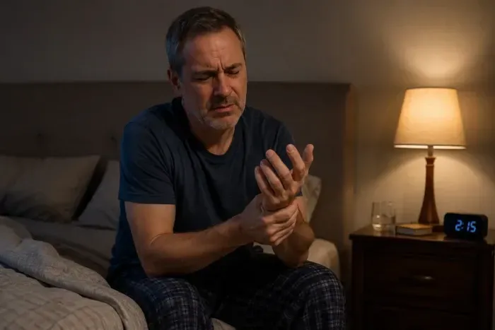 man awake from numb hand