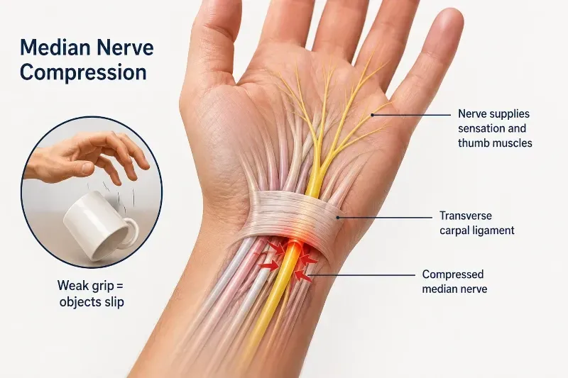 the crushed median nerve in carpal tunnel syndrome