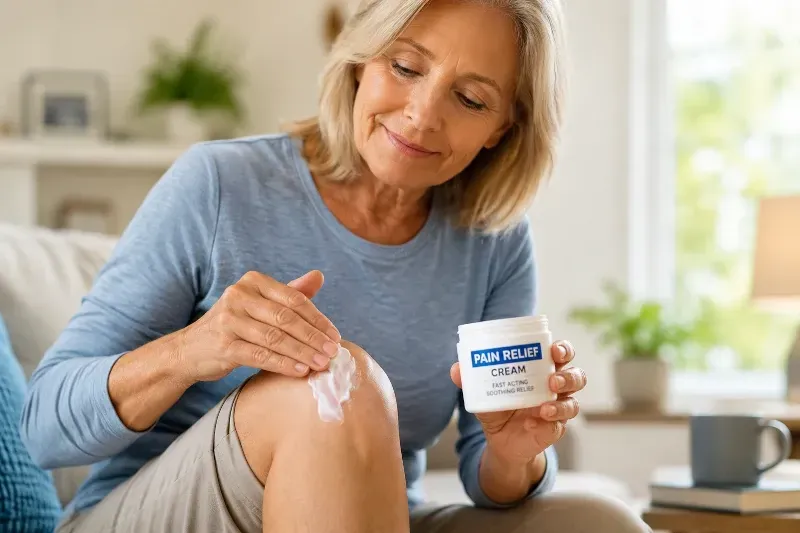 woman rubbing cream into her knee