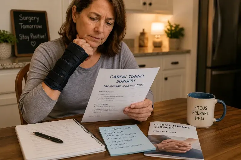 woman reading papers at home
