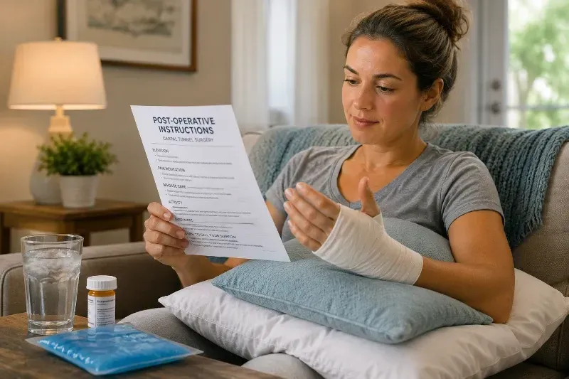 woman with bandaged hand after surgery