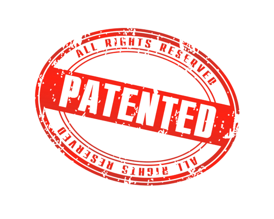 A red stamp that says patented all rights reserved