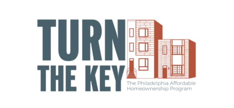 Turn the Key logo with stylized buildings and text for The Philadelphia Affordable Homeownership Program