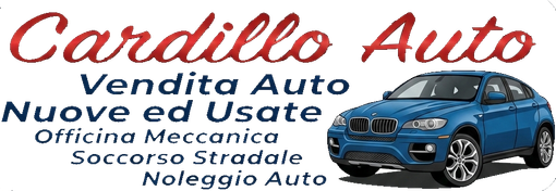 Cardello Auto banner with blue car, Italian text: vendita auto nuove e usate, officina meccanica, soccorso stradale