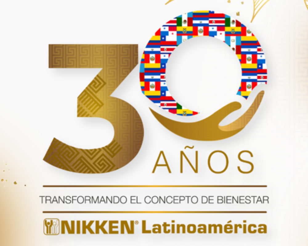 Logo de 30 años Nikken con banderas