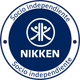 Logotipo de Nikken con emblema circular blanco y texto “Socio independiente” sobre fondo azul oscuro.