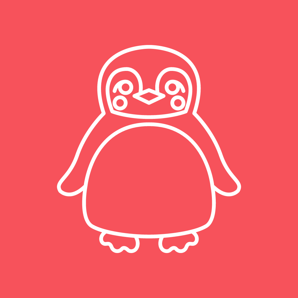 A line drawing of a penguin on a red background.