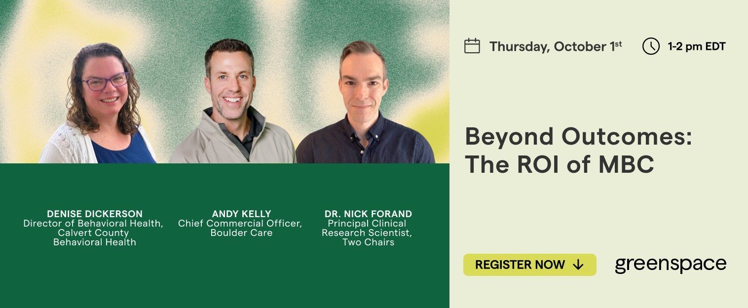 Webinar banner: “Beyond Outcomes: The ROI of MBC” with three speakers and a register now button