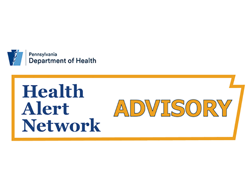 Pennsylvania Department of Health Health Alert Network advisory banner with orange border