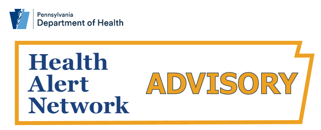 Pennsylvania Department of Health Health Alert Network advisory banner with orange border